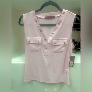 Sleeveless V-Neck Utility Tank Top in Light Pink